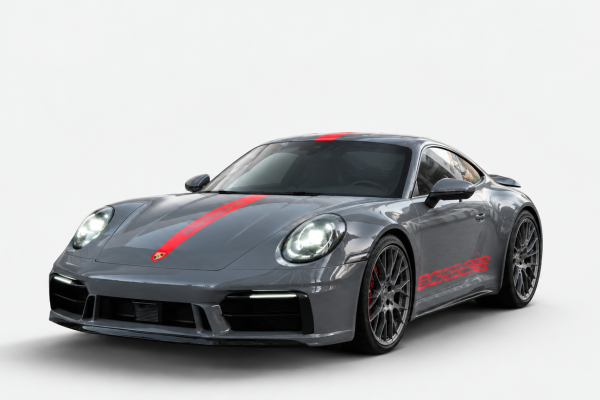 Gray Porsche 911 with Red Racing Stripe